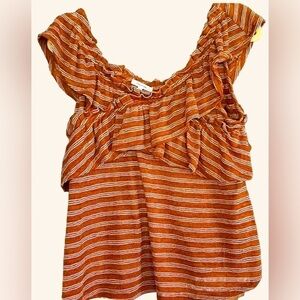 MAURICES Cinnamon/ White Striped Criss/ Cross Ruffled Tank Top, Size Large, GUC.
